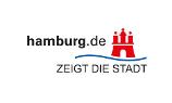 Schwarzer Firmenschriftzug mit Hammaburg Icon in rot und Claim
