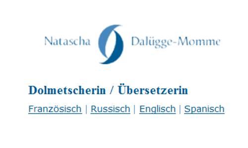 Logo in blau, darunter die angebotenen Sprachen; Französisch, Russisch, Englisch, Spanisch
