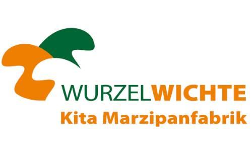 Firmenname in grün/orange mit Farbkleks 