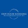 Emporium Hamburg Münzhandelsgesellschaft mbH Logo, Weiße Schrift auf blauem Untergrund