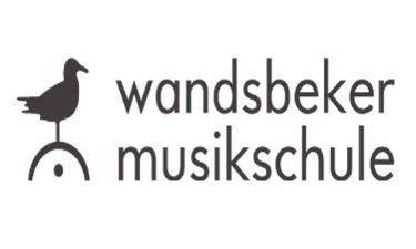 Logo Wandsbeker Musikschule mit weißem Untergrund, schwarzer Schrift und Vogel