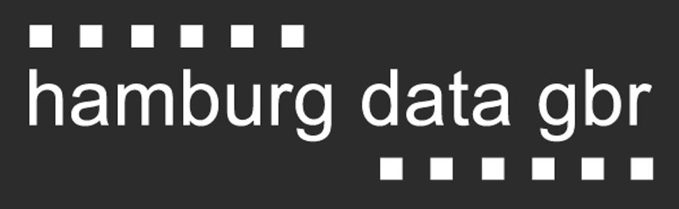 hamburg data gbr Firmenlogo- weiße Schrift auf dunklem Untergrund