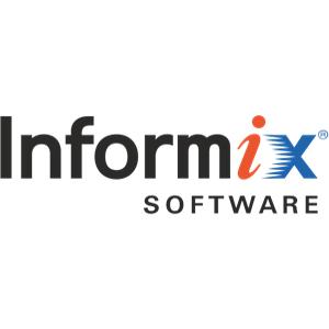 Logo von Informix Software, weiße Schrift auf weißem Untergrund, das i ist orange und das x ist blau