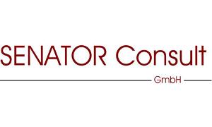 SENATOR Consult GmbH Logo mit rotem Schriftzug auf weißem Hintergrund