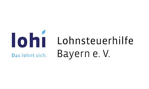 Lohnsteuerhilfe Bayern e.V. Logo, schwarze, dunkel- und hellblaue Schrift
