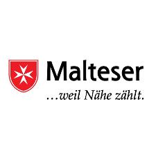 Malteser Logo schwarze Schrift und weißes Kreuz auf rotem Untergrund