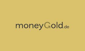Logo MoneyGold, schwarze Schrift auf goldfarbenem Untergrund