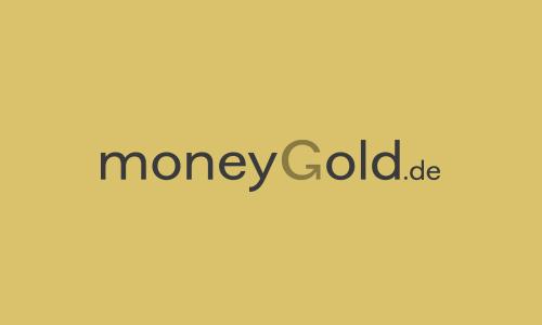 Logo MoneyGold, schwarze Schrift auf goldfarbenem Untergrund