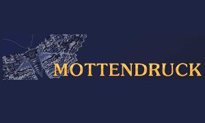 Logo Mottendruck Ziegner & Maack GmbH, blauer Untergrund, gelbe Schrift und weißer Schmetterling
