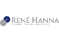 René Hanna Coaching Logo, graue Schrift und ein blauer sowie ein grauer Kreis mit einem weißen Strich verbunden