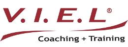 Logo V.I.E.L Coaching + Training, rote und schwarze Schrift auf weißem Untergrund