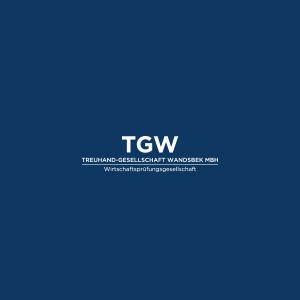Firmenlogo der TGW Treuhand-Gesellschaft Wandsbek mbH, weiße Schrift auf blauem Untergrund