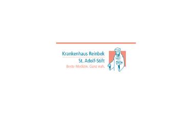 Logo Krankenhaus Reinbek St. Adolf-Stift, orange und türkise Schrift auf weißem Untergrund