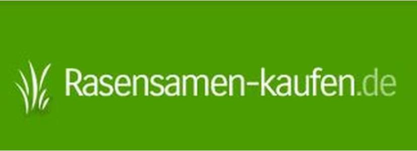 Logo www.rasensamen-kaufen.de mit heller Schrift auf grünem Grund