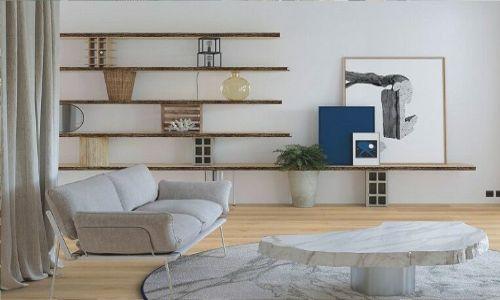 Raum mit Linoleum mit natürlicher Optik edler Holzplanken und Möbeln