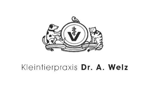 Schwarzer Schriftzug mit Logo mit Tieren und medizinischem Symbol