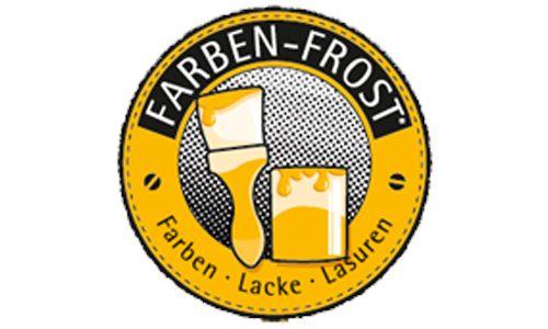 Kreisförmiges gelbes Logo mit schwarz/weißem Schriftzug mit Farbeimer und Pinsel