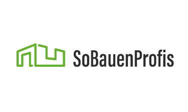 SoBauenProfis Logo, grüne Umrisse eines Hauses und schwarze Schrift auf weißem Untergrund