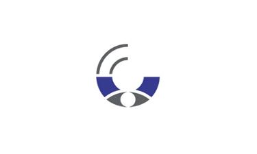 Logo aus verschiedenen grau/blauen Formen das einen Dreiviertel-Kreis bildet