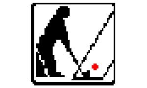 Person die Minigolf spielt in Pixeloptik