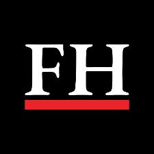 FRANK HOFFMANN IMMOBILIEN GmbH & Co. KG Logo weiße Buchstaben F und H, darunter eine rote Linie und alles auf schwarzem Untergrund