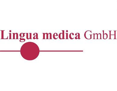 Lingua Medica Übersetzer Hamburg Logo, pinke Schrift auf weißem Untergrund