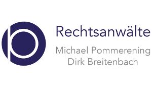 Rechtsanwaltskanzlei Pommerening & Breitenbach Logo, dunkelblaue und schwarze Schrift auf weißem Untergrund