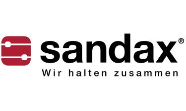 Sandax GmbH Logo, schwarze Schrift auf weißem Untergrund