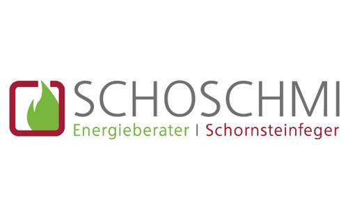 Schornsteinfeger Rüdiger Schmidt Logo, graue, grüne und rote Schrift auf weißem Untergrund