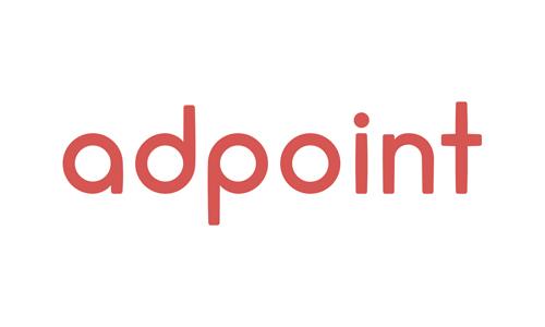 Logo AdPoint GmbH, rote Schrift auf weißem Untergrund