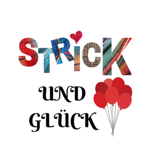 Strick und Glück Logo, Strick aus bunten Buchstaben und Glück in schwarzen Buchstaben