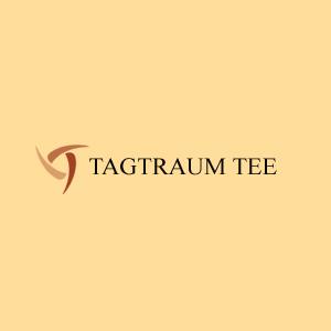 Tagtraum Tee Logo, schwarze Schrift auf beigefarbenem Untergrund