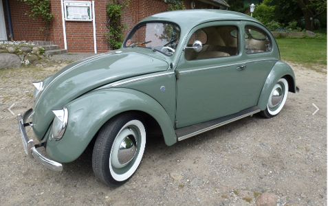 Grüner VW-Käfer, Oldtimer mit Weißwandreifen