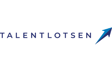 Firmenlogo der TALENTLOTSEN GmbH, blaue Schrift auf durchsichtigem Untergrund, mit einem blauen Pfeil der nach oben geht