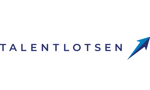 Firmenlogo der TALENTLOTSEN GmbH, blaue Schrift auf durchsichtigem Untergrund, mit einem blauen Pfeil der nach oben geht