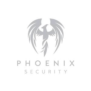 Phoenix Security GmbH Logo, graues Emblem (in Form eines Phoenix) und graue Schrift auf weißem Untergrund