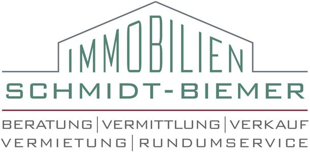 Schmidt-Biemer Immobilien e.K. Logo, grüne und schwarze Schrift auf weißem Untergrund
