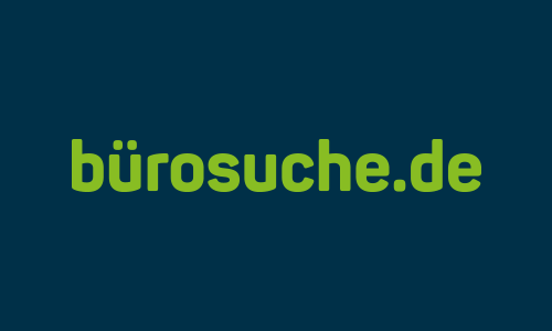 bürosuche.de Logo, grüne Schrift auf petrolfarbenem Untergrund
