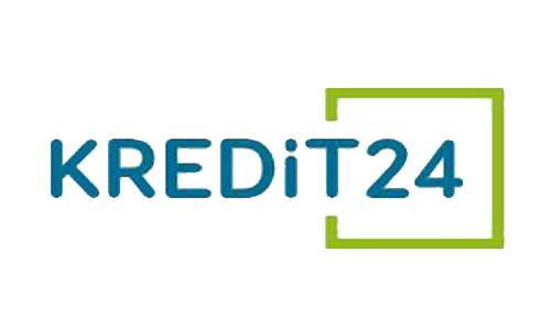 Kredit24 GmbH Logo, blaue Schrift und grünes Quadrat