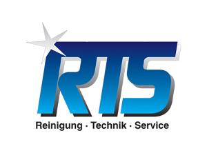 RTS Gebäudereinigung GmbH Logo, blaue und graue Schrift auf weißem Untergrund