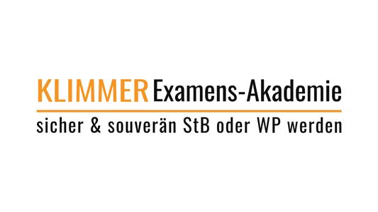 Klimmer Examens-Akademie Logo, orange und schwarz Schrift auf weißem Untergrund