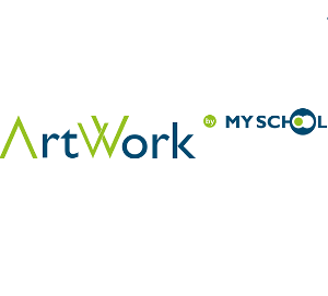 ArtWork Institut Logo, grüne und blaue Buchstaben auf weißem Untergrund