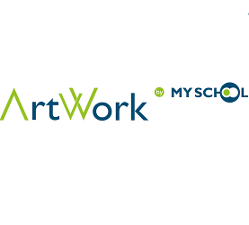 ArtWork Institut Logo, grüne und blaue Buchstaben auf weißem Untergrund