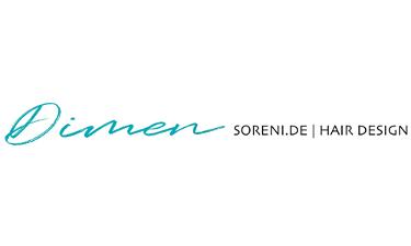Dimen Soreni Hairdesign Logo, türkise und schwarze Schrift auf weißem Untergrund