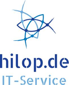 IT-Service hilop.de Logo, blaue Schrift auf weißem Untergrund