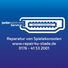 Junior-Elektronik-Service Logo, weiße Schrift auf blauem Untergrund