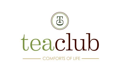 teaclub Logo, grüne und braune Schrift auf weißem untergrund