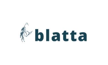 Blatta GmbH Logo, dunkelblaue Schrift und eine Ameise auf weißem Untergrund