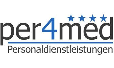 per4med GmbH Logo, schwarz-blaue Schrift auf weißem Untergrund