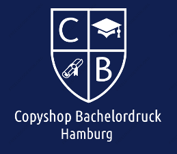 Logo Copyshop Bachelordruck Hamburg, weiße Schrift auf blauem Untergrund